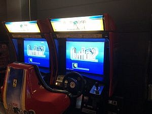 An arcade game cabinet for Outrun 2.