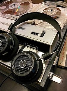 Headphones on a tape recorder.