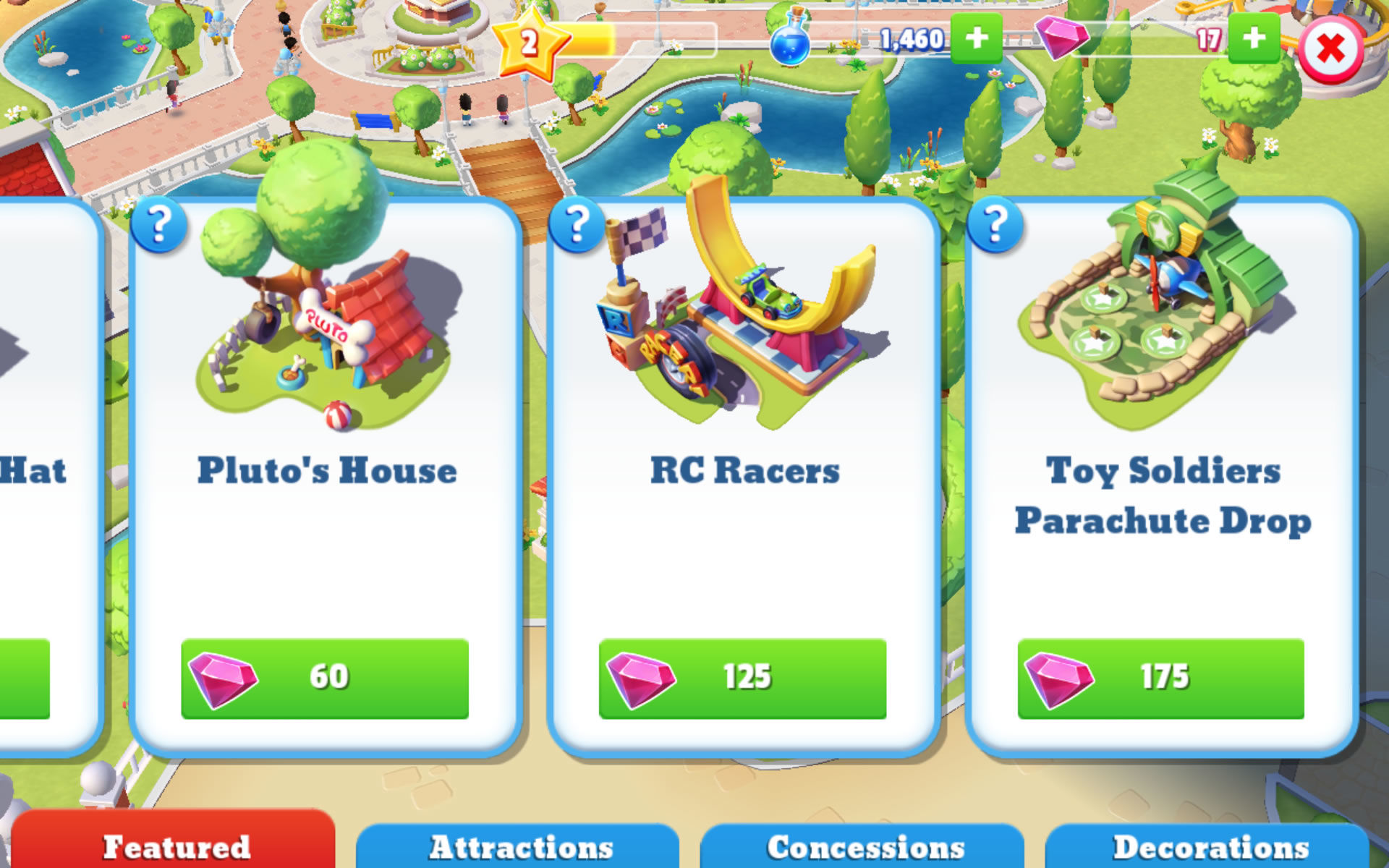 Attractions presented in the game