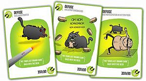 Illustrated cards from Exploding Kittens. 