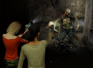 Screenshot from the video game in my PC. Shannon and Ashley fighting against a zombie.