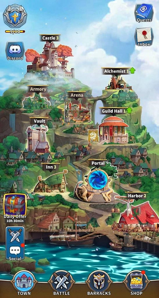 Map of a village, different levels of upgrade on screen.