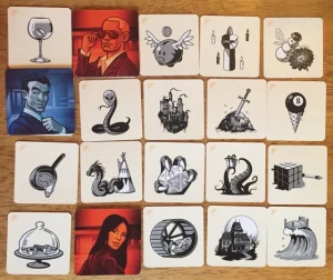 Pictures: cards illustrations from the board game “Codenames: pictures”. Here we can see the illustrations of the cards that the game uses as well as the main color panel.