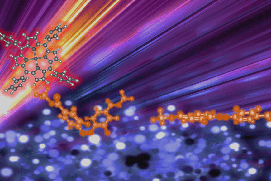 Illustration of red-light excited porphyrin donating its energy to a twisted azobenzen.