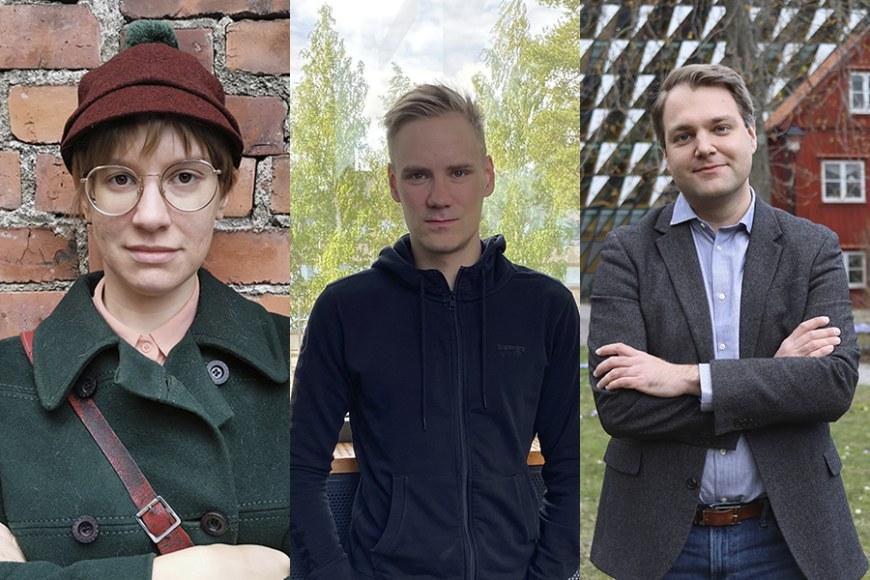 Elise Kraatila, Markus Lahikainen ja Kimmo Kraatila saivat Tampereen kaupungin väitöskirjapalkinnot parhaista väitöskirjoista. (Kuva: Jonne Renvall)