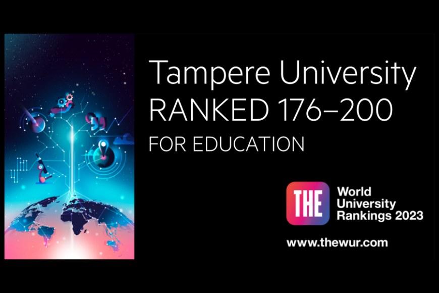 THE logo, where text Tampere University ranked 176-200 for education.