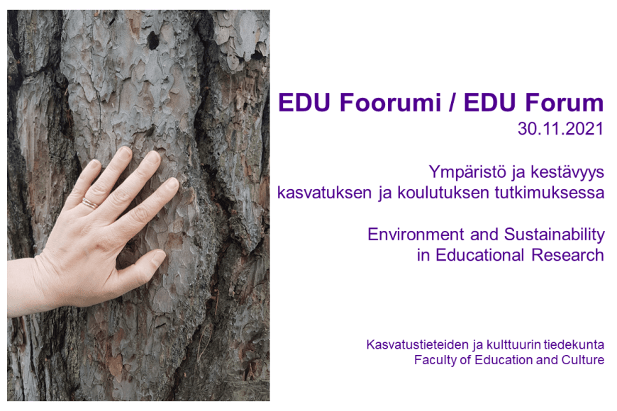 EDU Foorumi -kuva, käsi puun rungolla
