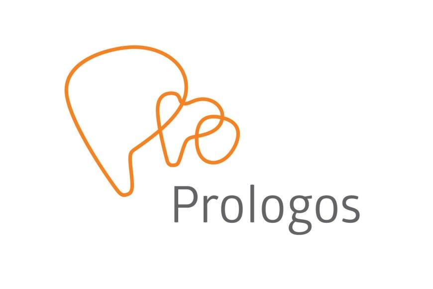 Prologos ry:n logo. Oranssi Pro. Harmaa Prologos.