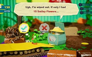 Yoshi is asked to give some Smiley Flowers to progress in the game.
