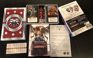 Gwent card game set: A packaging, two decks in the box, a manual, and a score card.