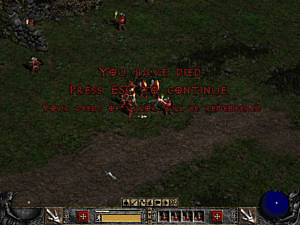 Death screen prompting to press ESC to continue.