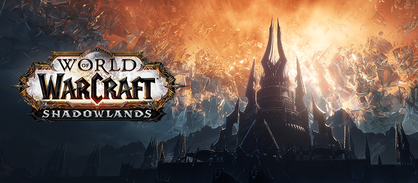 Promotional banner image for the Shadowlands expansion for World of Warcraft, showing the Icecrown Citadel