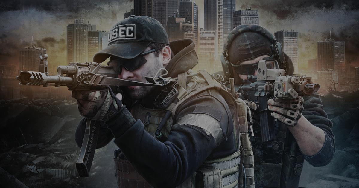 Promotional image of Escape From Tarkov, showing two armed agents.
