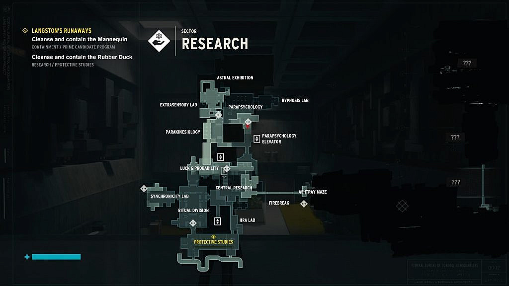 A large and complicated map of the research sector with many locations and floors