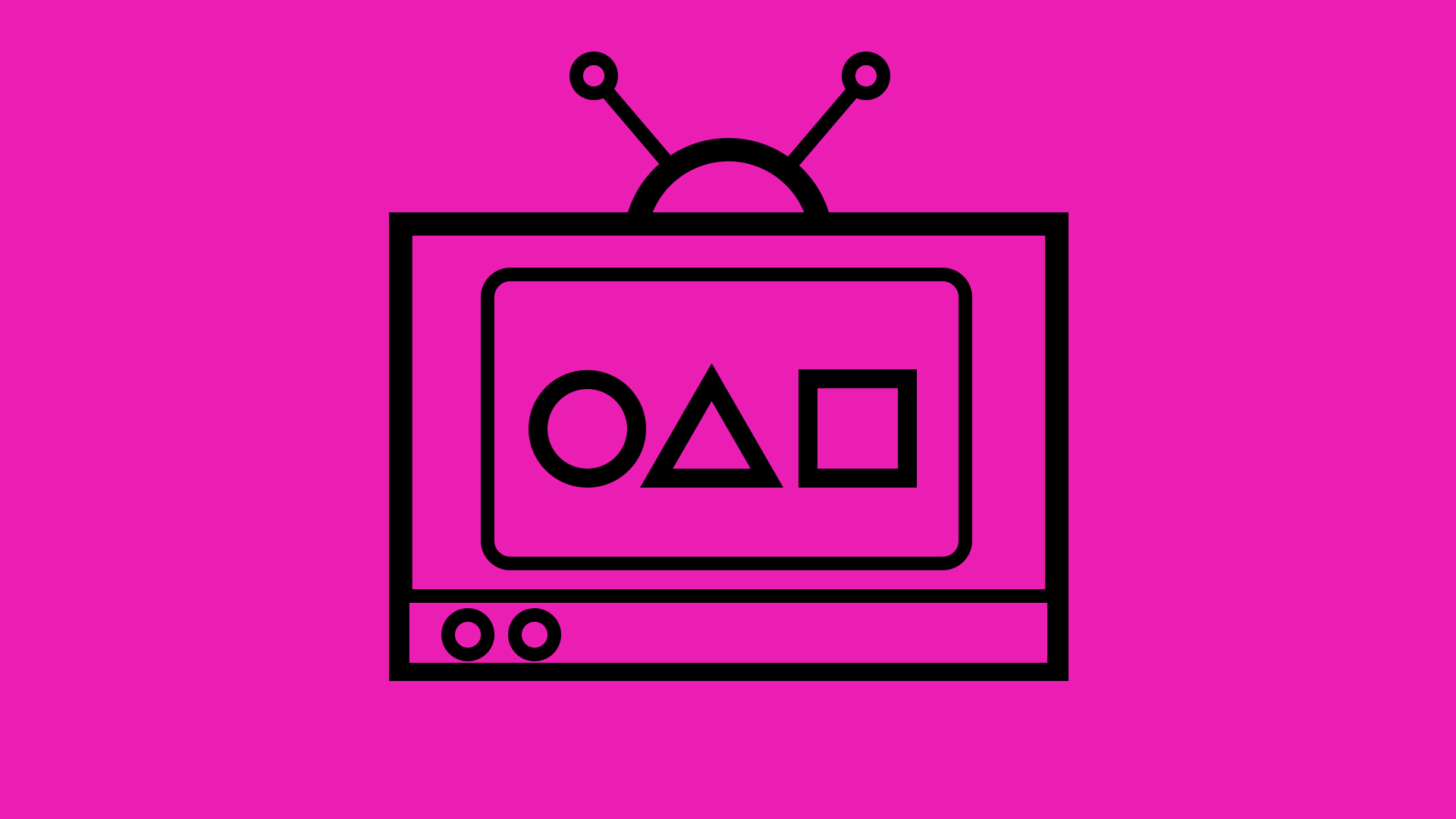 Drawn old TV with a circle, a triangle, and a square on the screen.