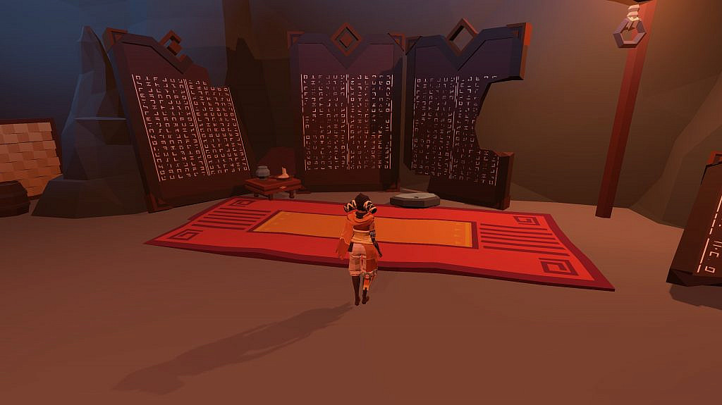 The hero standing in front of ancient runes