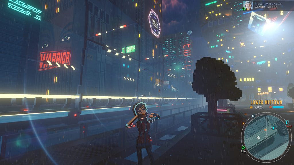 The player character standing in the street, stretching