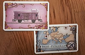 Example of a pink train card and a long route card.