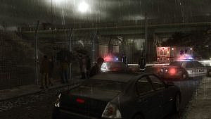 Police cars in rainy weather.