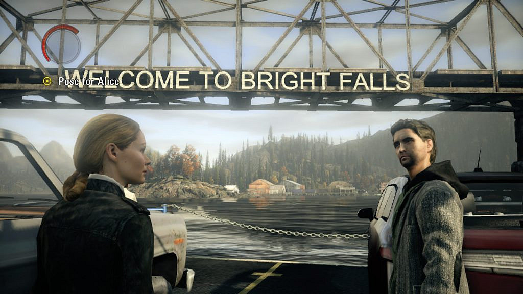 Alan and Alice arriving in Bright Falls on a ferry.
