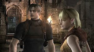 A torso shot of a man with nice hair, like blonde levi ackerman hair, wearing a tight dark t shirt and some military equipment, standing next to a blonde girl with a sweater tied around her neck (fashionable). The background is gothic stone castle grounds.