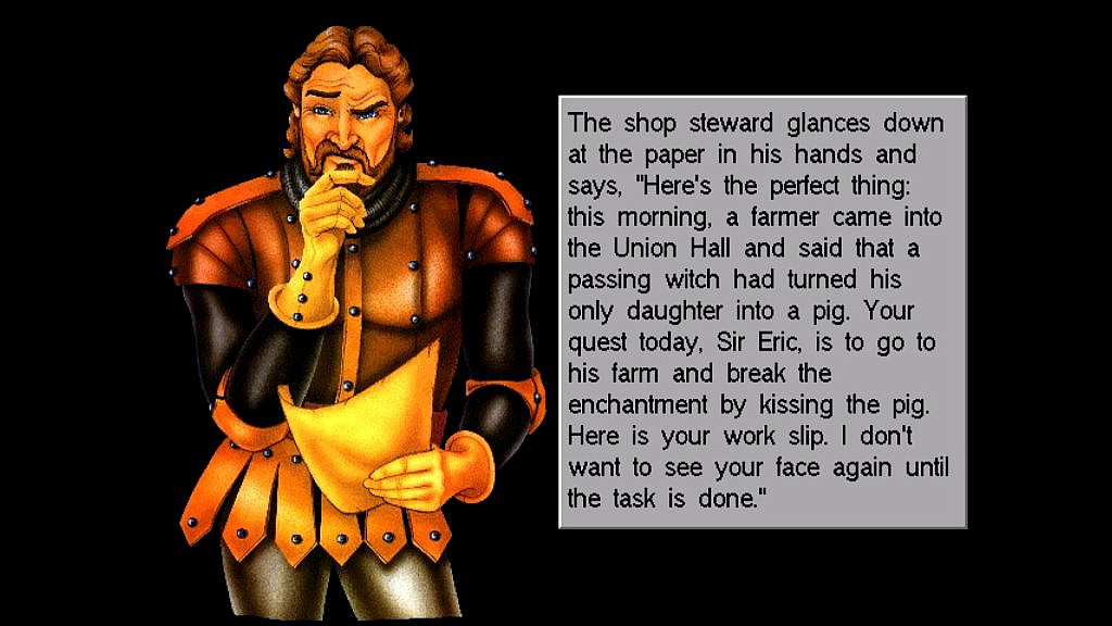 Cartoon picture of a man giving the player a humiliating quest