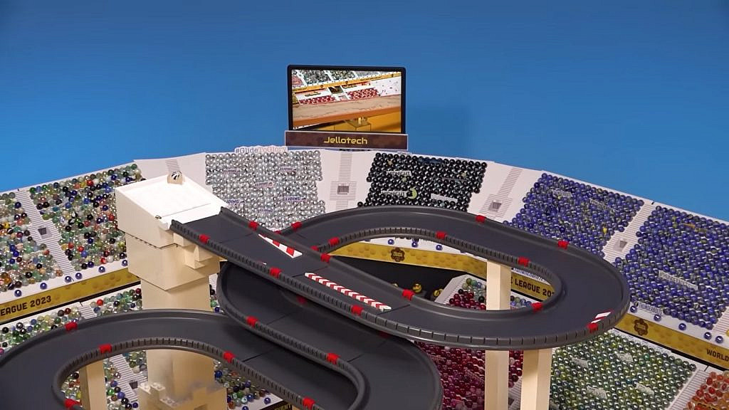 view of the stadium with the race course and crowds of marbles