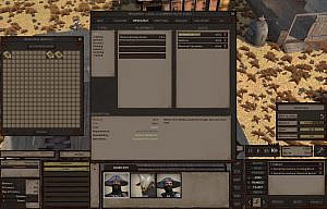 Game view covered by menus displaying inventory, research options, job queues and other user interface components
