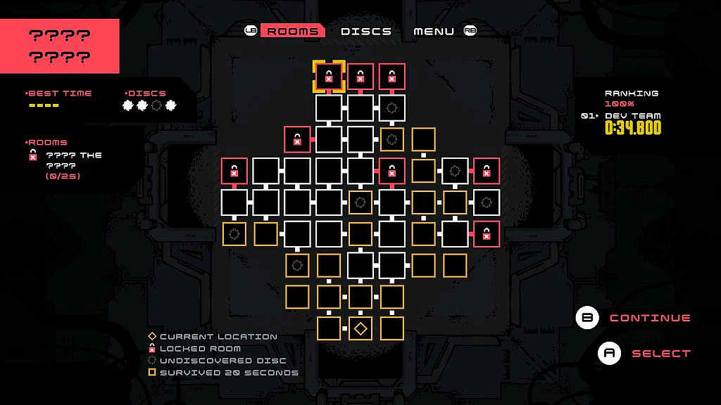 Map of the game showing the rooms and their challenges.