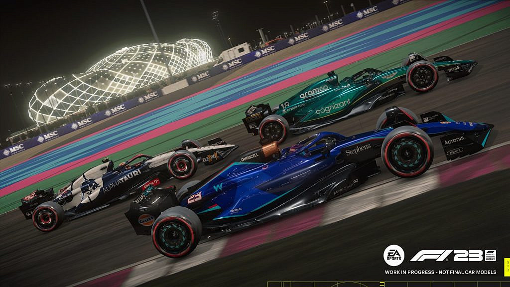 EA's promo picture of the game. Three cars racing in the night of Qatar.