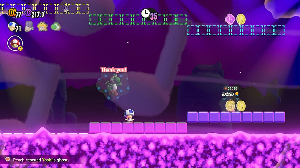 Blue toad, ghost Yoshi and ghost peach racing the lava rising