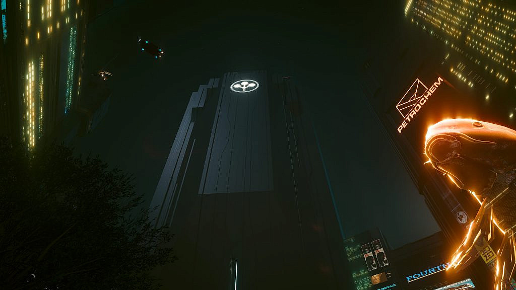 High-rise buildings, a holographic fish passing by