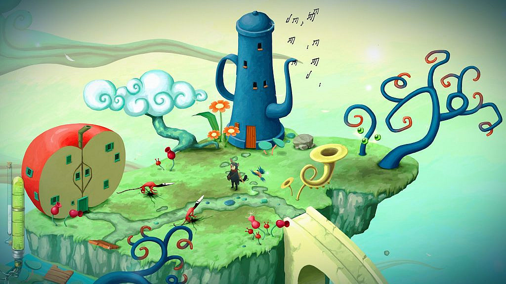 Dusty is on a floating island and is facing two enemies.