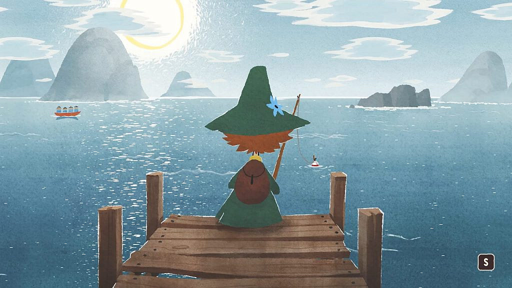 Snufkin fishing on a pier in broad daylight