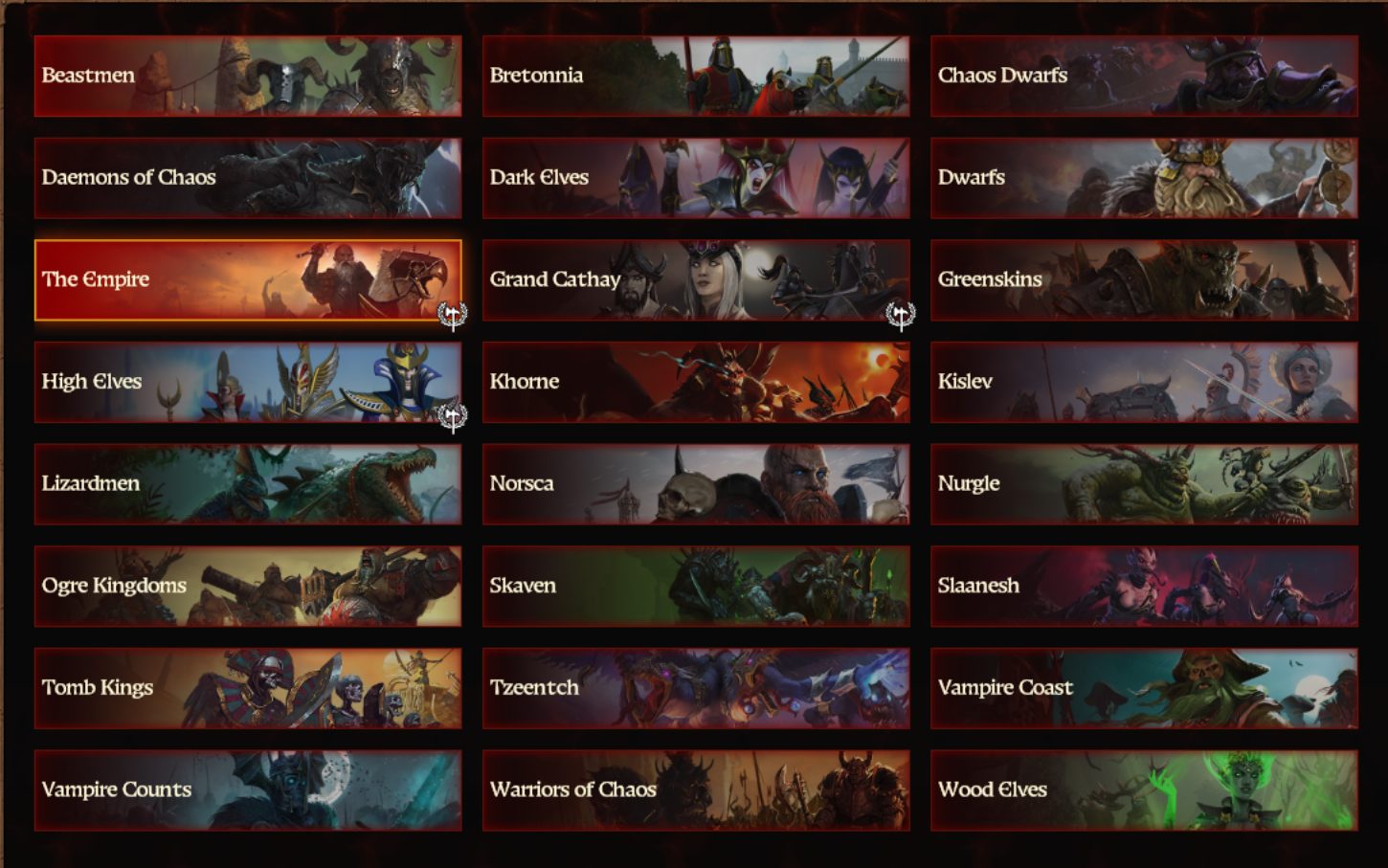 Race select page in Totalwar:warhammer3