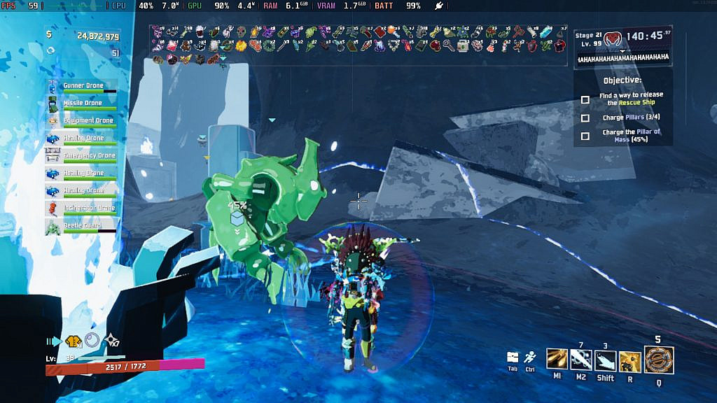 A figure stands in a cavernous region, covered in so much Junk that they're barely recognisable. This is the player. At the top, thousands of icons indicate individual items collected by them